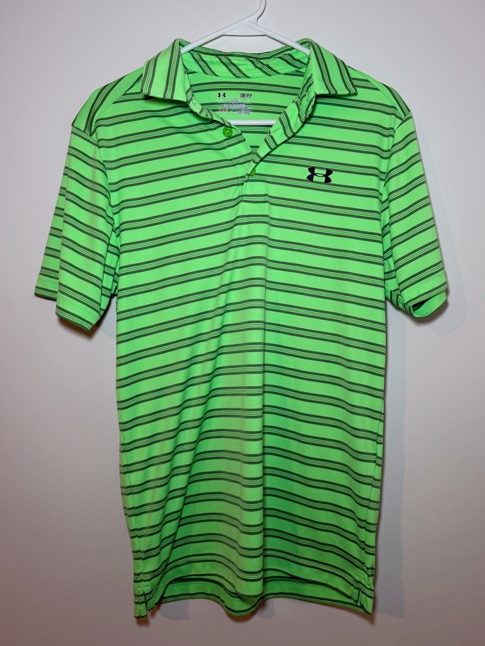 Under Armour Lime Green Striped Polo Shirt Men’s Small